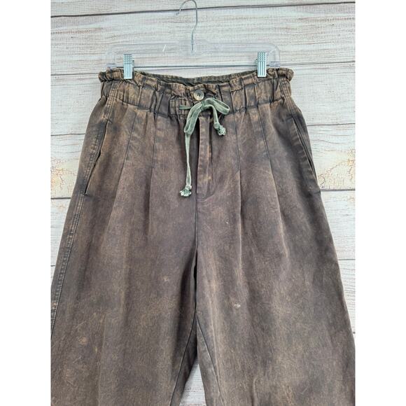 Oli & Hali Mineral Washed High Waist Pleated Barrel Pants Womens L Brown - Picture 3 of 14